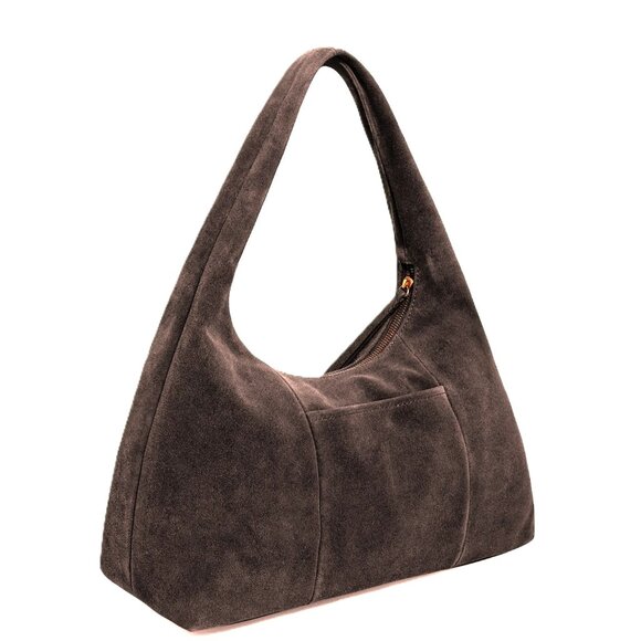 NWT American Leather Co. Adina Hobo Bag Chocolate Brown Suede Triangle Hobo Bag - Picture 2 of 12